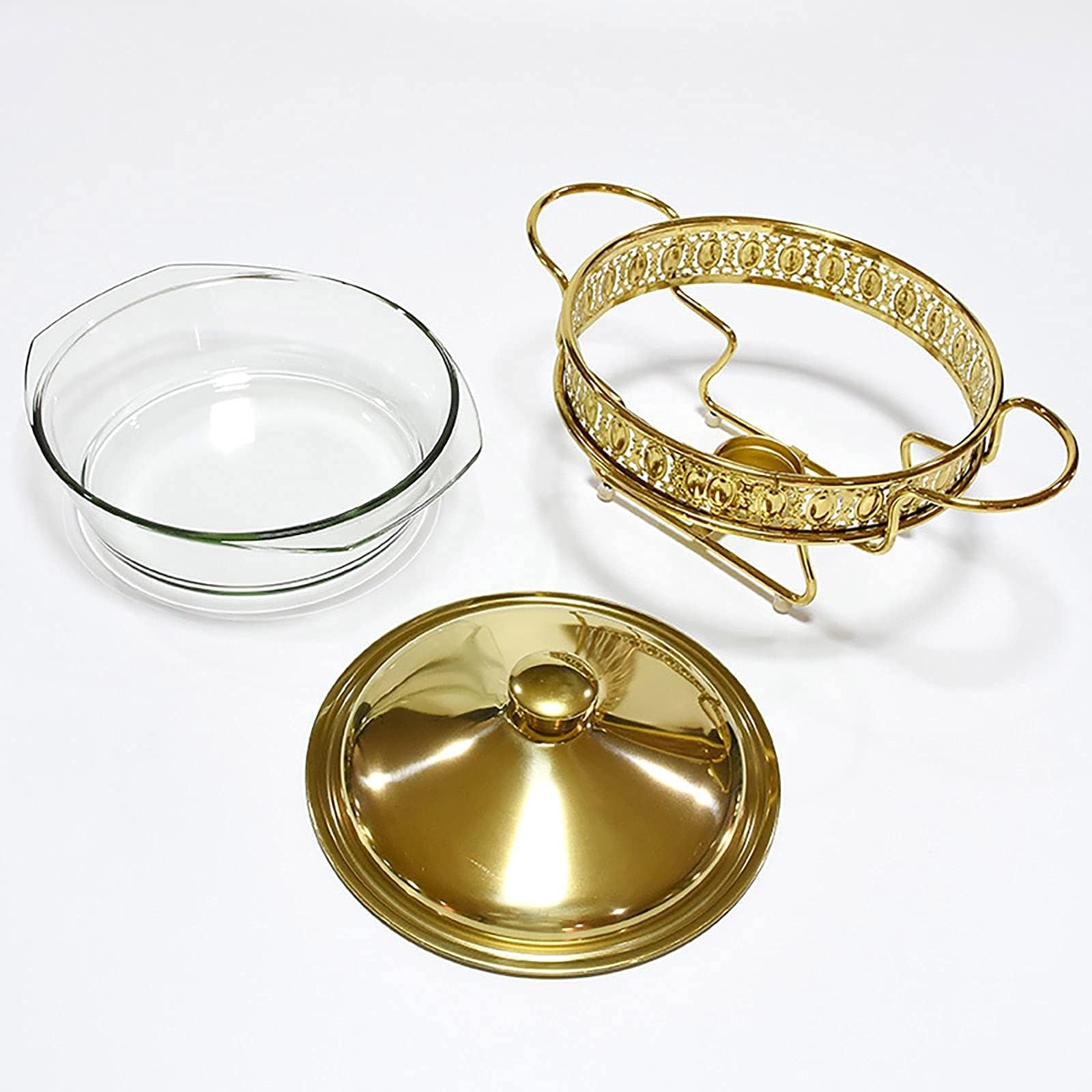 Zichtbare Chafing Dish Set, roestvrijstalen ronde buffetserver warmhoudbak voor feesten, bruiloften en evenementen, met glazen deksel, voedselpan en brandstofhouder (kleur: 2 stuks, maat: 26cm