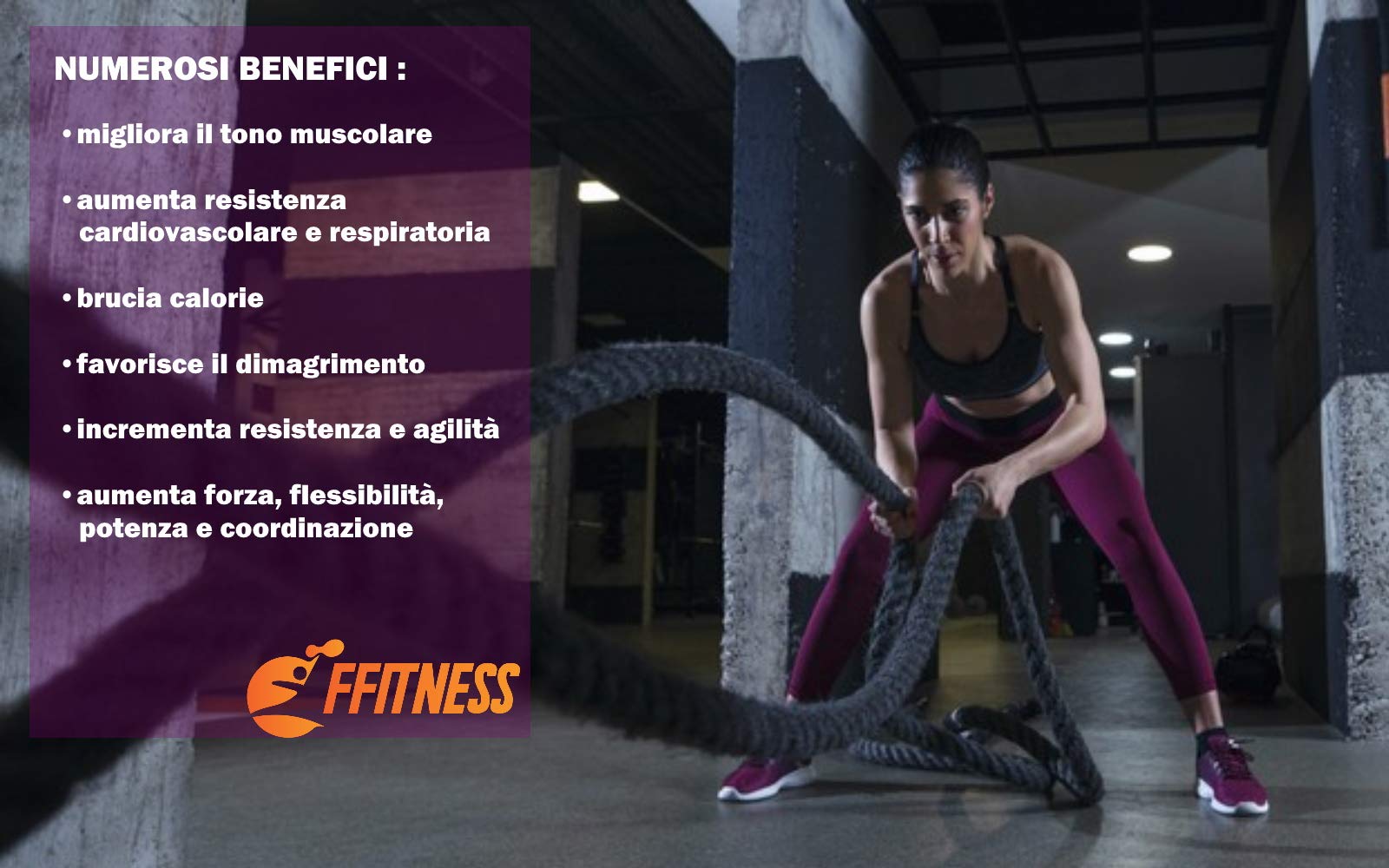 FFITNESS Cuerda de combate de combate para entrenamiento Crossfit Power de 9 m, de 34 mm