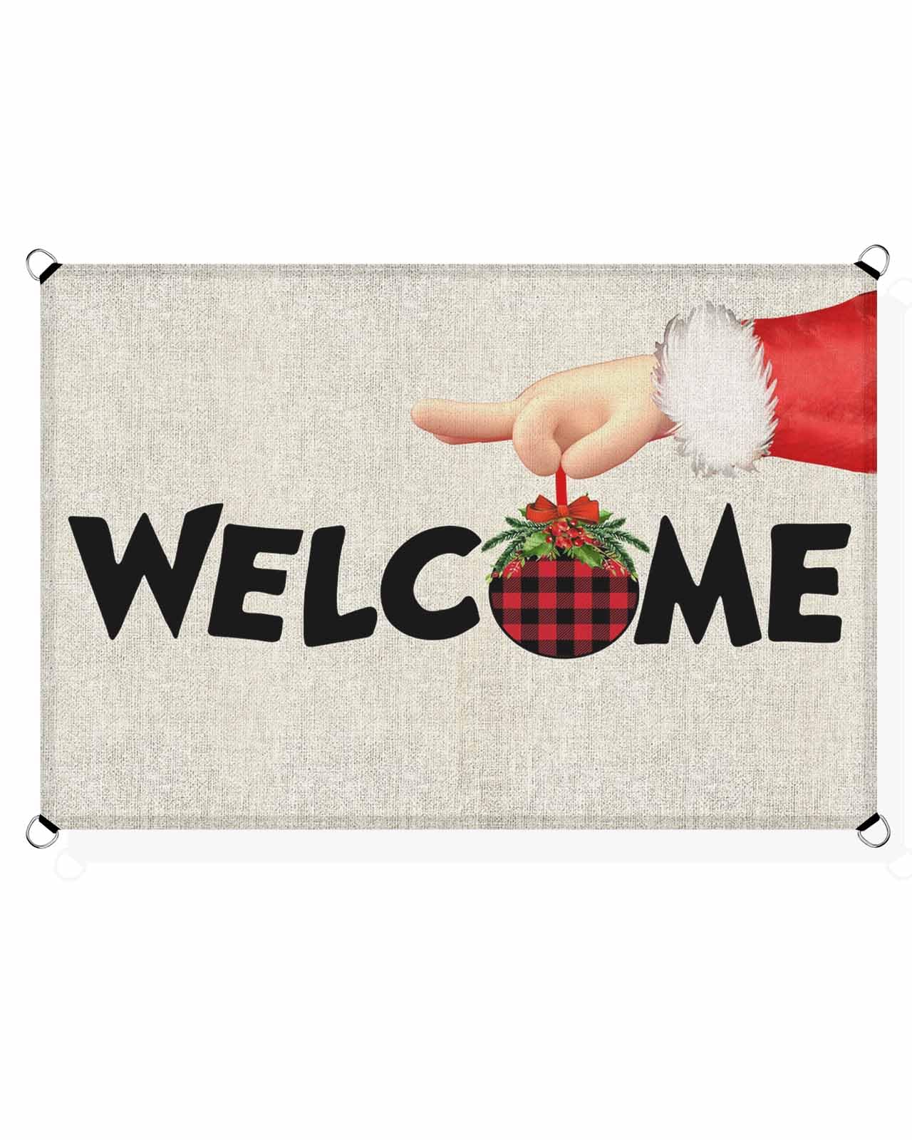 Boanket Sun Shade Sail 6.5' x 10', Christmas UV Block Sun Sails Shades, Welcome Red Black Plaid Santa Christmas Balls Shade Cloth for Patio Deck Terrace Garden Lawns Beach Backyard