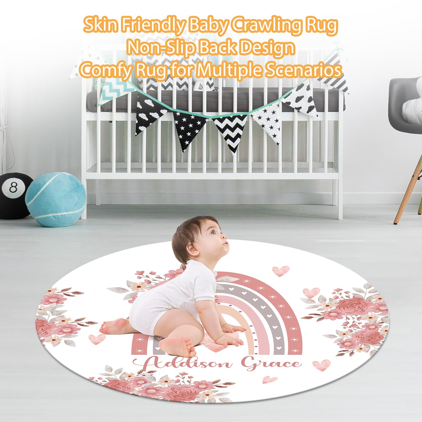 Juego de ropa de cama personalizado para cuna de bebé, juego de 5 piezas para cuna de bebé, diseños de arco iris, manta con nombre personalizado con respaldo de puntos, sábana para cuna, funda de