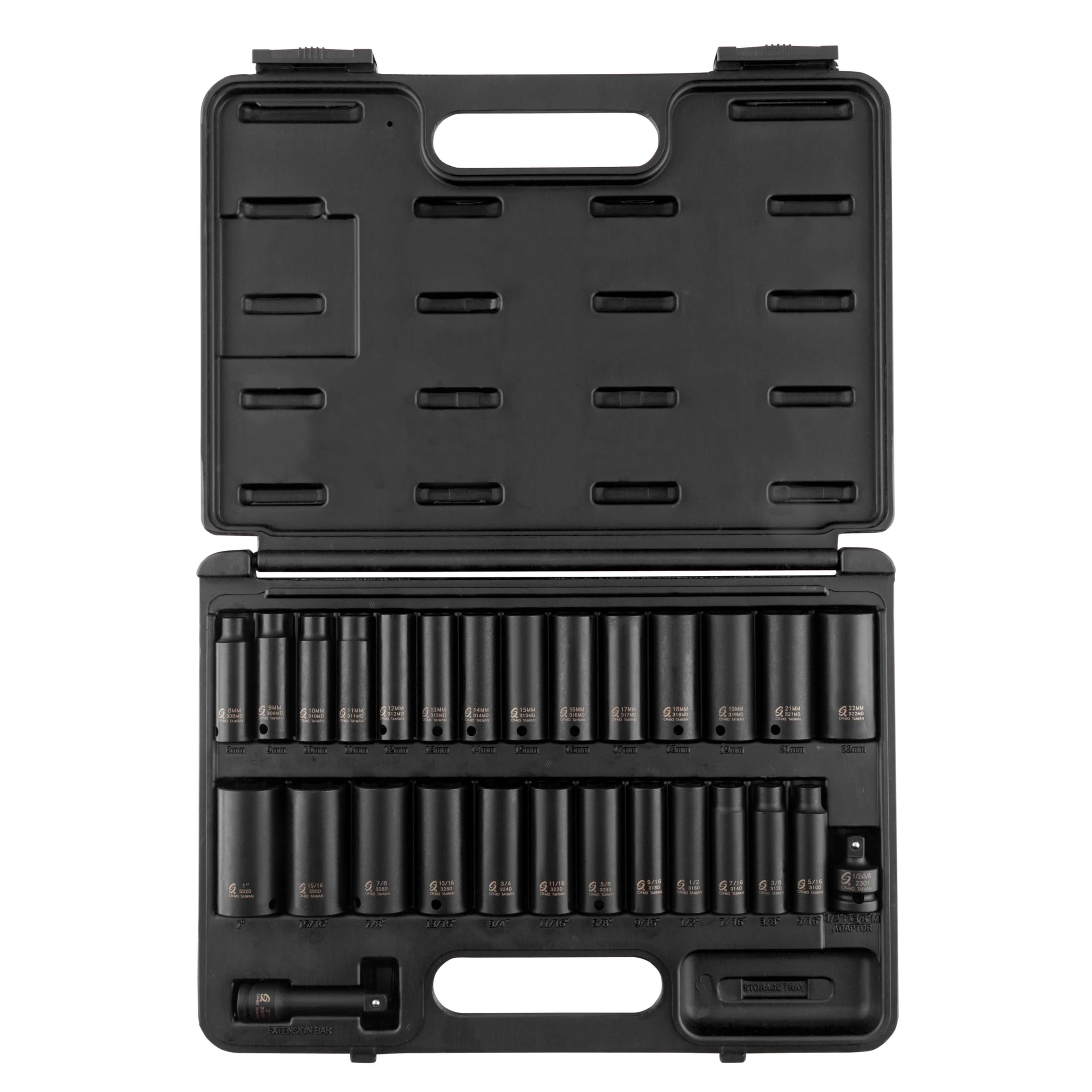 Sunex 3360DD 28 piezas 3/8 Drive Master Profundo Métricas y fraccional de vaso de impacto Set