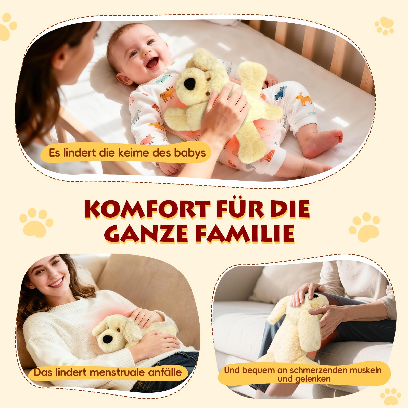Mikrowellen-Wärmekissen Plüschhund Golden Retriever | Waschbarer Wärmebeutel, lindert Krämpfe, Bauchschmerzen und Anspannung, kindersicheres Kuscheltier für Geschenkzwecke