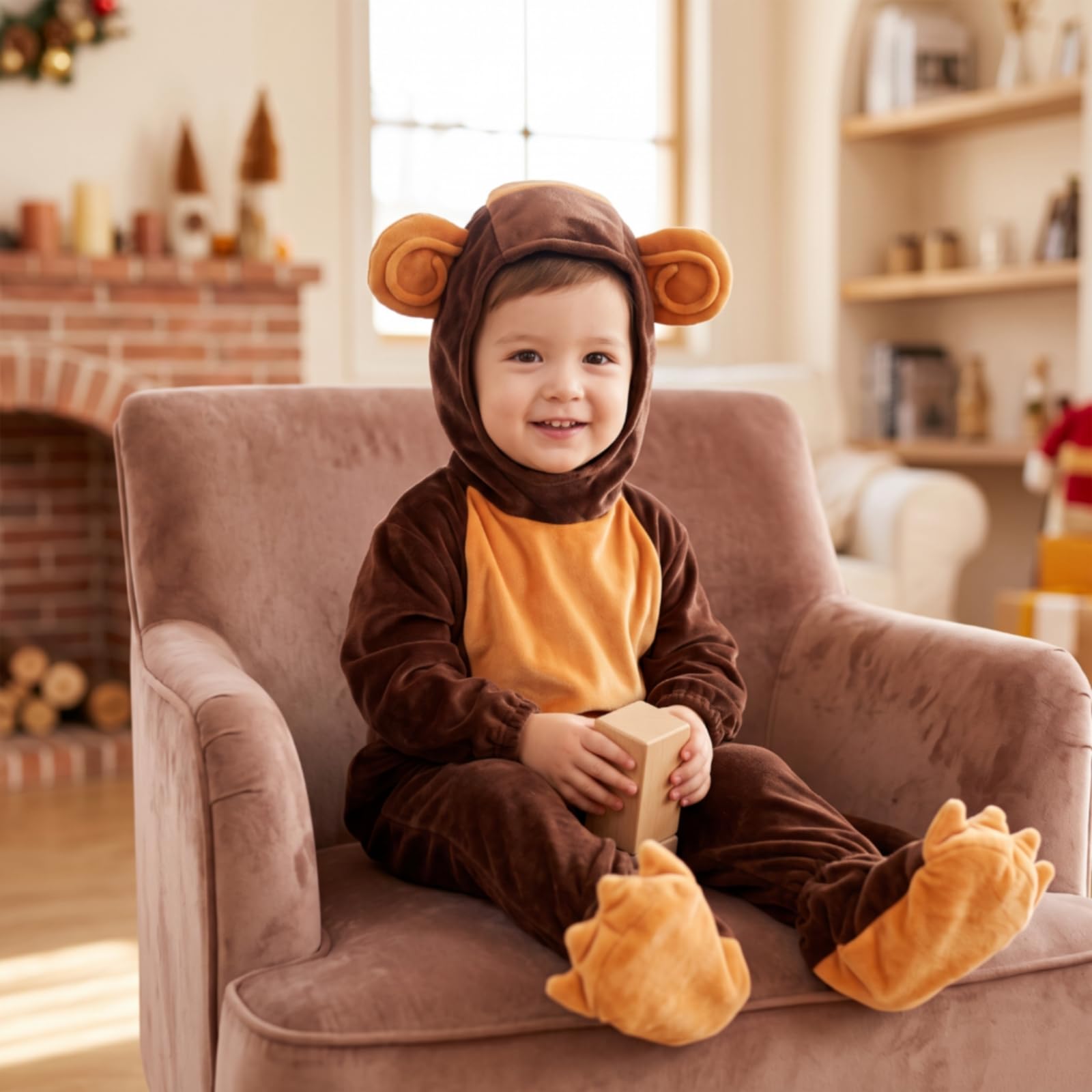 rockible Costume da Scimmia con Cappuccio Morbido | Peluche, Tuta con Cappuccio, per Cosplay, Bambini
