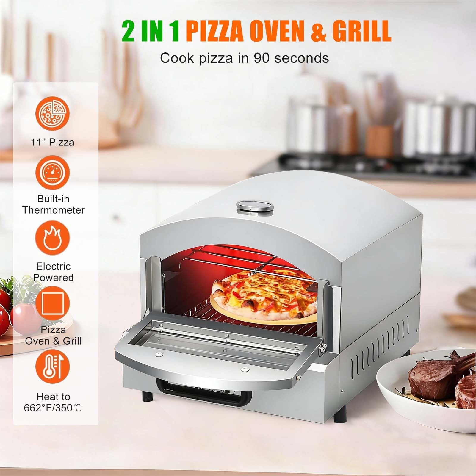 Forno per Pizza - Pizzaiolo Elettrico Professionale con Pietra Refrattaria da 30 Cm E Vaschetta Raccogli-Olio, Temperatura Regolabile Fino A 350 °C - 2000 W per Una Cottura Veloce E Uniforme