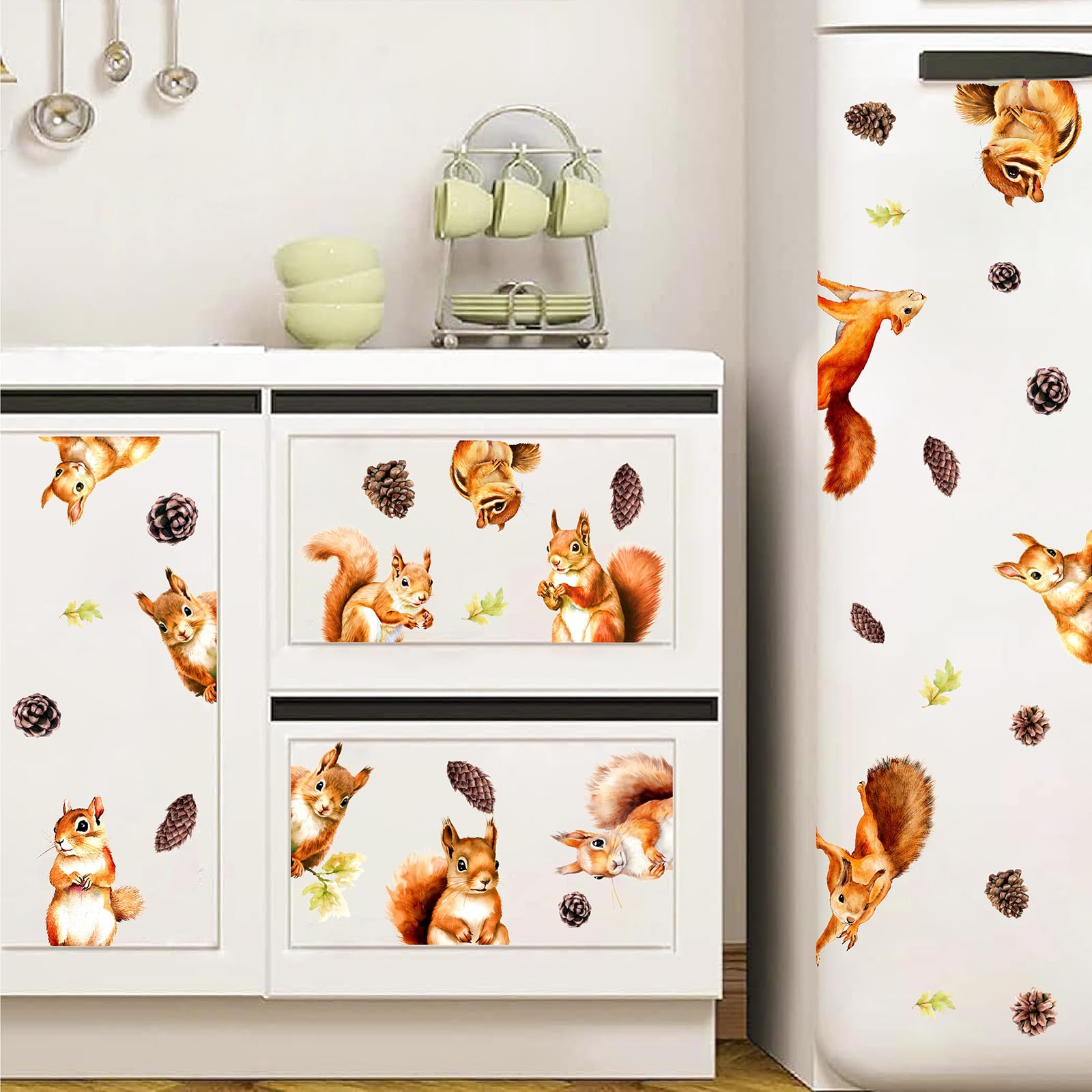 Squirrel Window Stickers Funny Squirrel Wall Stickers Funny Animal Window Decals Cute Animal Fall Pine Cone Wall Decals Peel and Stick Cartoon Squirrel Stickers for Wall Car Window Stickers