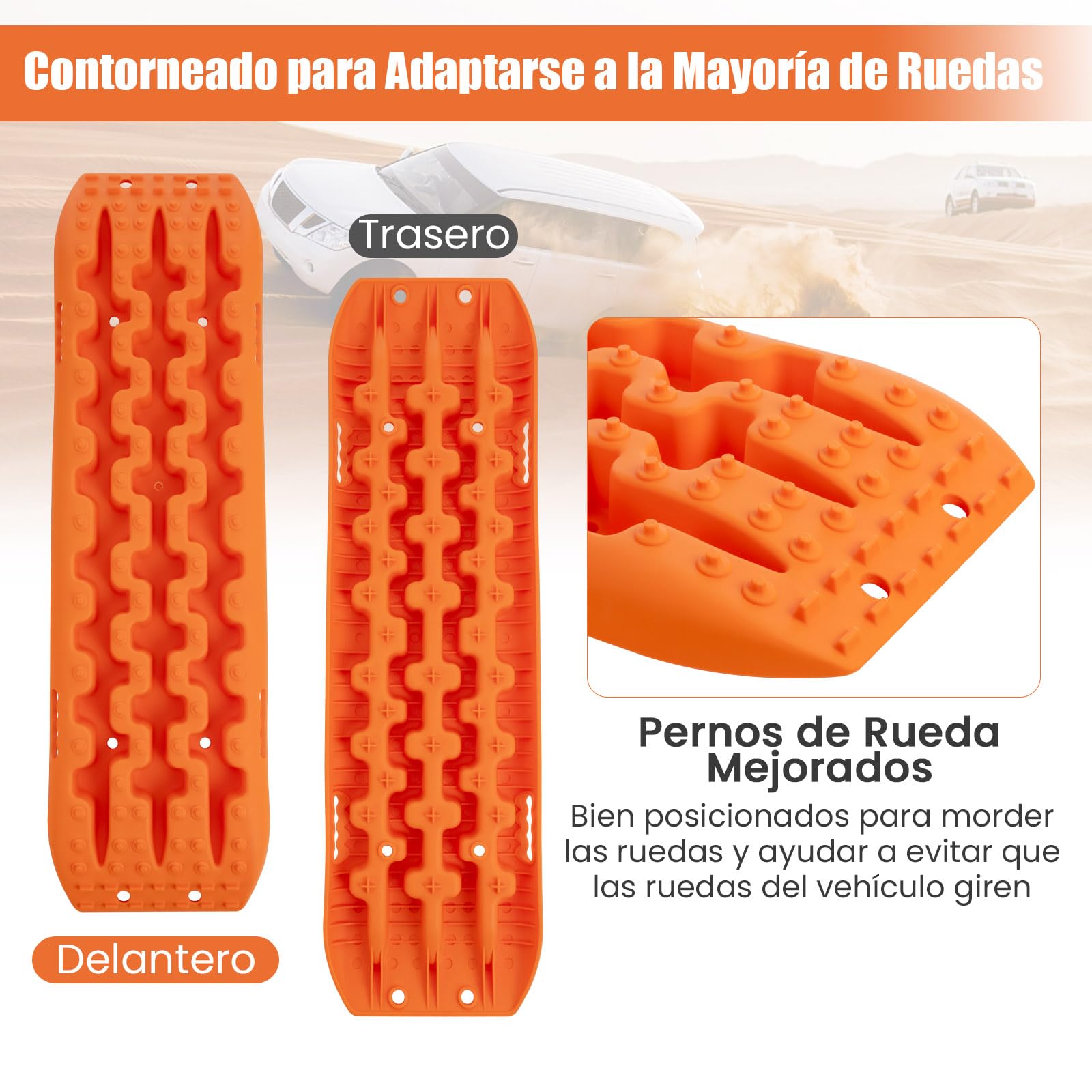 COSTWAY Tablas de Tracción Todoterreno, Alfombrillas de Tracción de 2 Piezas para Nieve, Extracción y Recuperación de Vehículos, para Llantas y Alfombrilla de Tracción (Naranja, 107 x 31 x 7 cm)