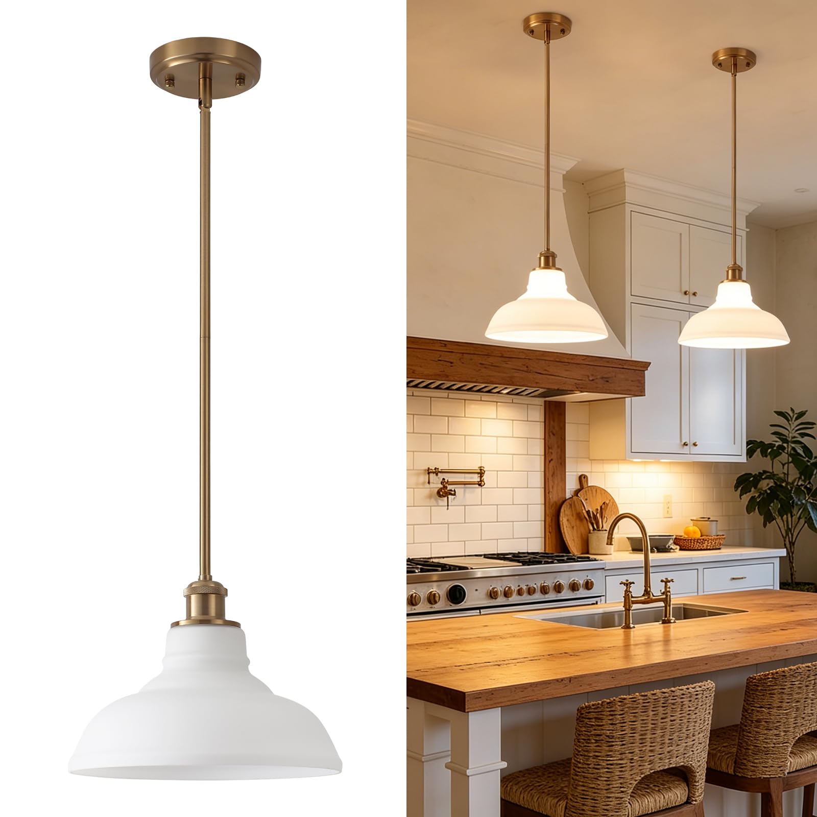MEIJIA Milk Glass Pendant Lights Kitchen Island 2 Pack Dome