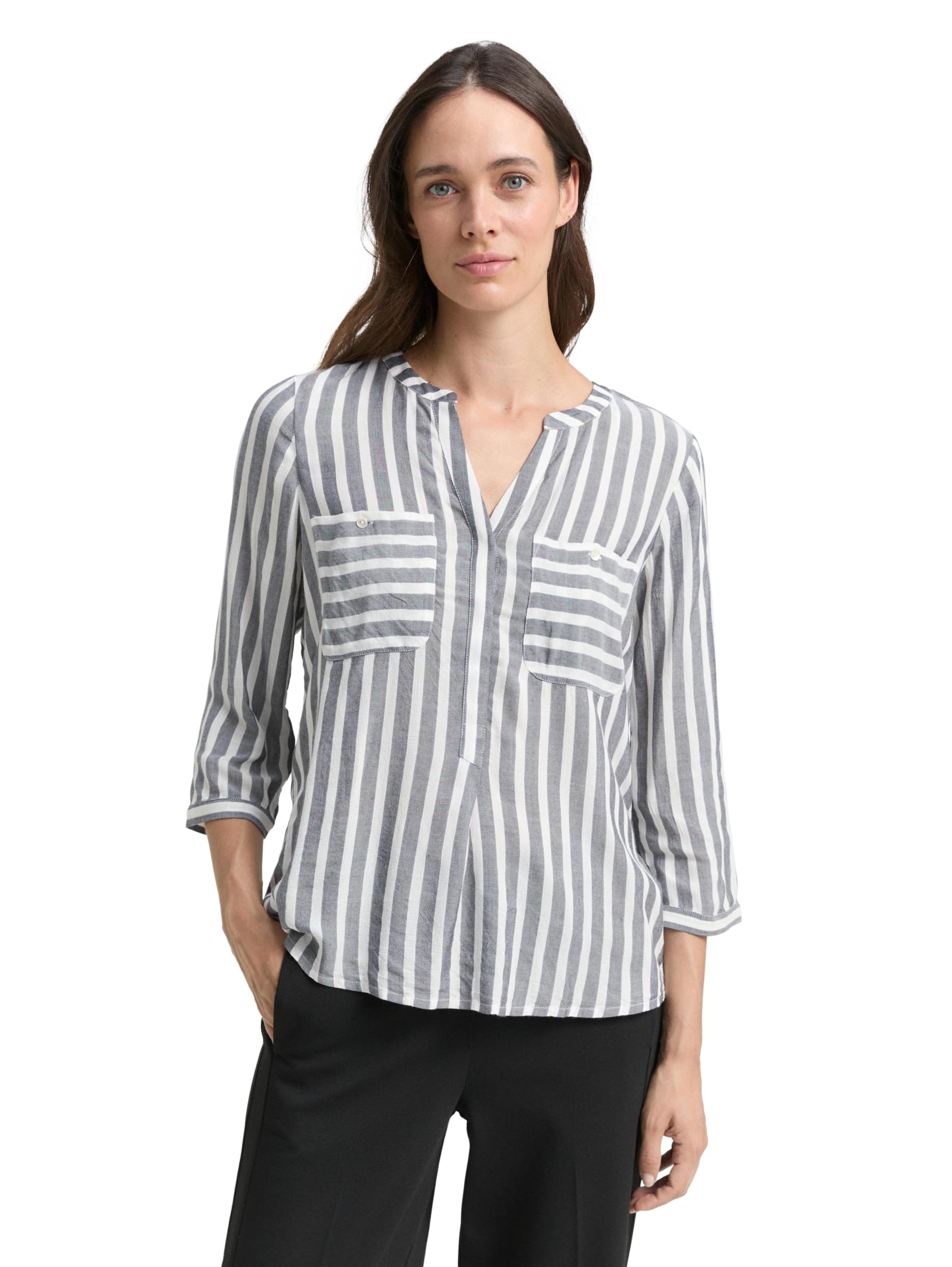 TOM TAILOR Damen 1016190 Bluse mit Streifen & Brusttaschen