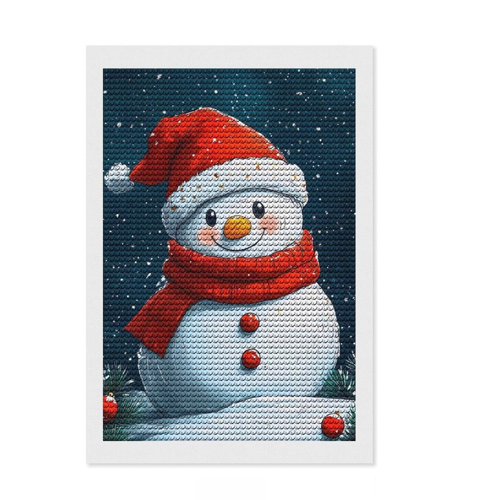 Junmoney Smiling Snowman Winter Diamond Art Canvas 8"x12", Good for Quiet Evenings, Mindful Craft Activity, Office Decor, Gift Idea, with Tool Kit