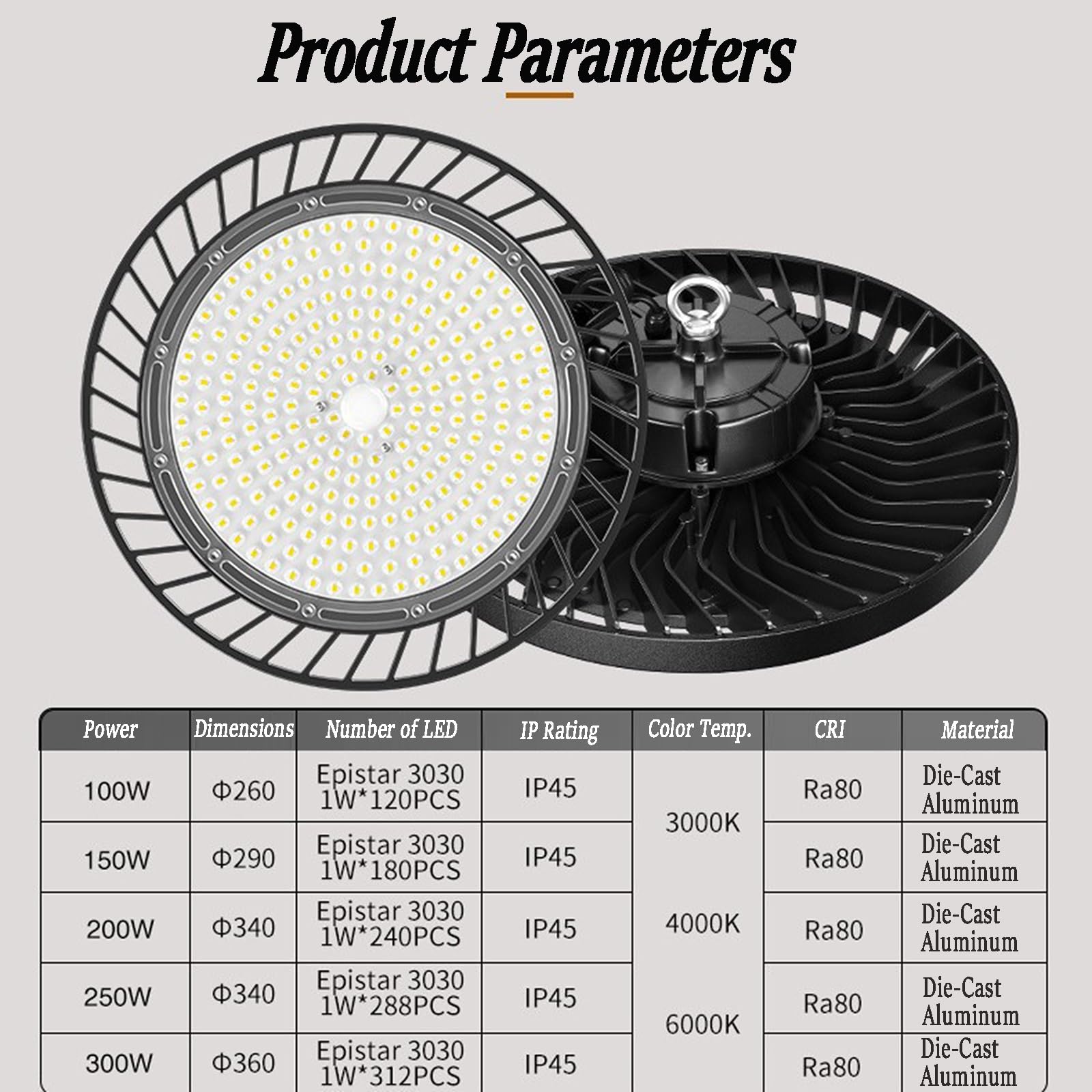 10 Pack LED High Bay Lights 100W 200W 300W 36000LM 6000K UFO High Bay Led Shop Lights AC100-277V — view 7