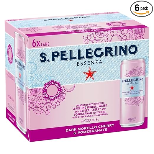 San Pellegrino Essenza Sparkling Dark Morello Cherry & Pomegranate Sparkling Mineral Water, 11.16 fl oz / 330 ml, 6 Pack