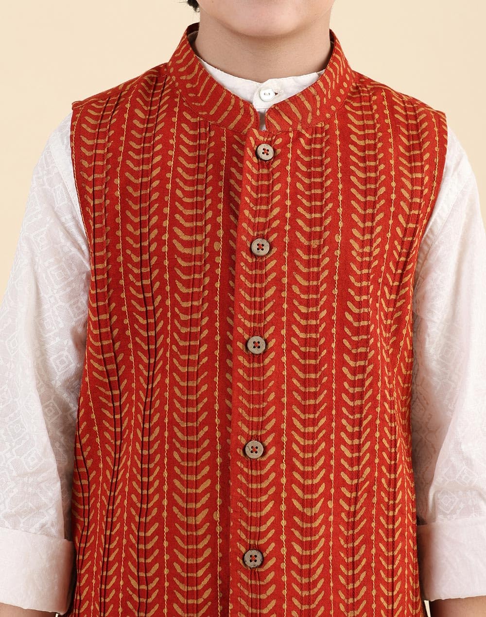 Fabindia Giacca Dabu in Cotone Maroon Stampato