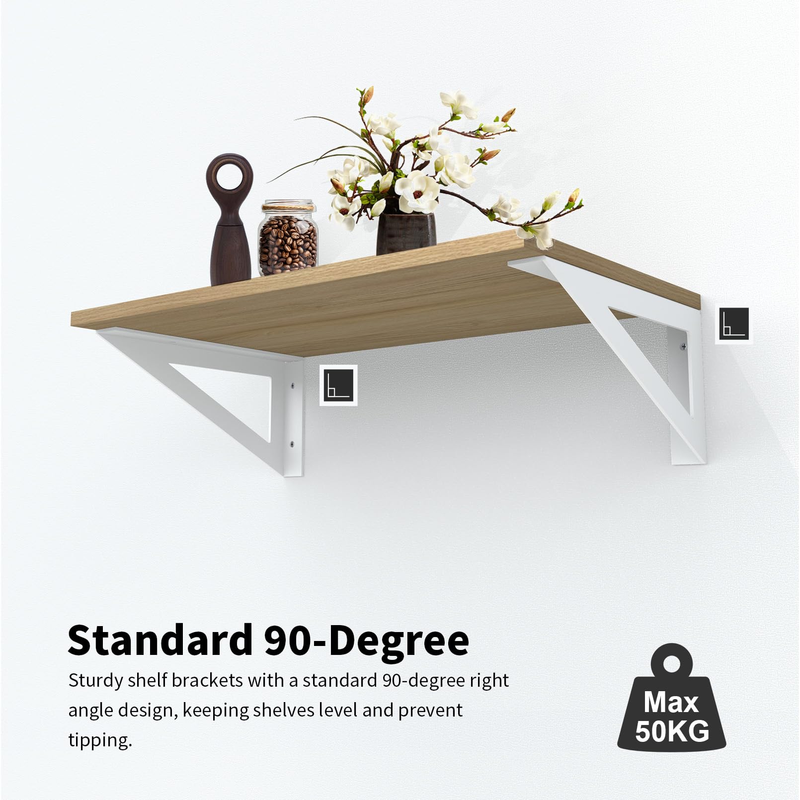 BRATA White Shelf Brackets 250mm, 4 Pack Heavy Duty Shelf Brackets, Decorative Shelving Brackets Wall Shelf Bracket - Image 3