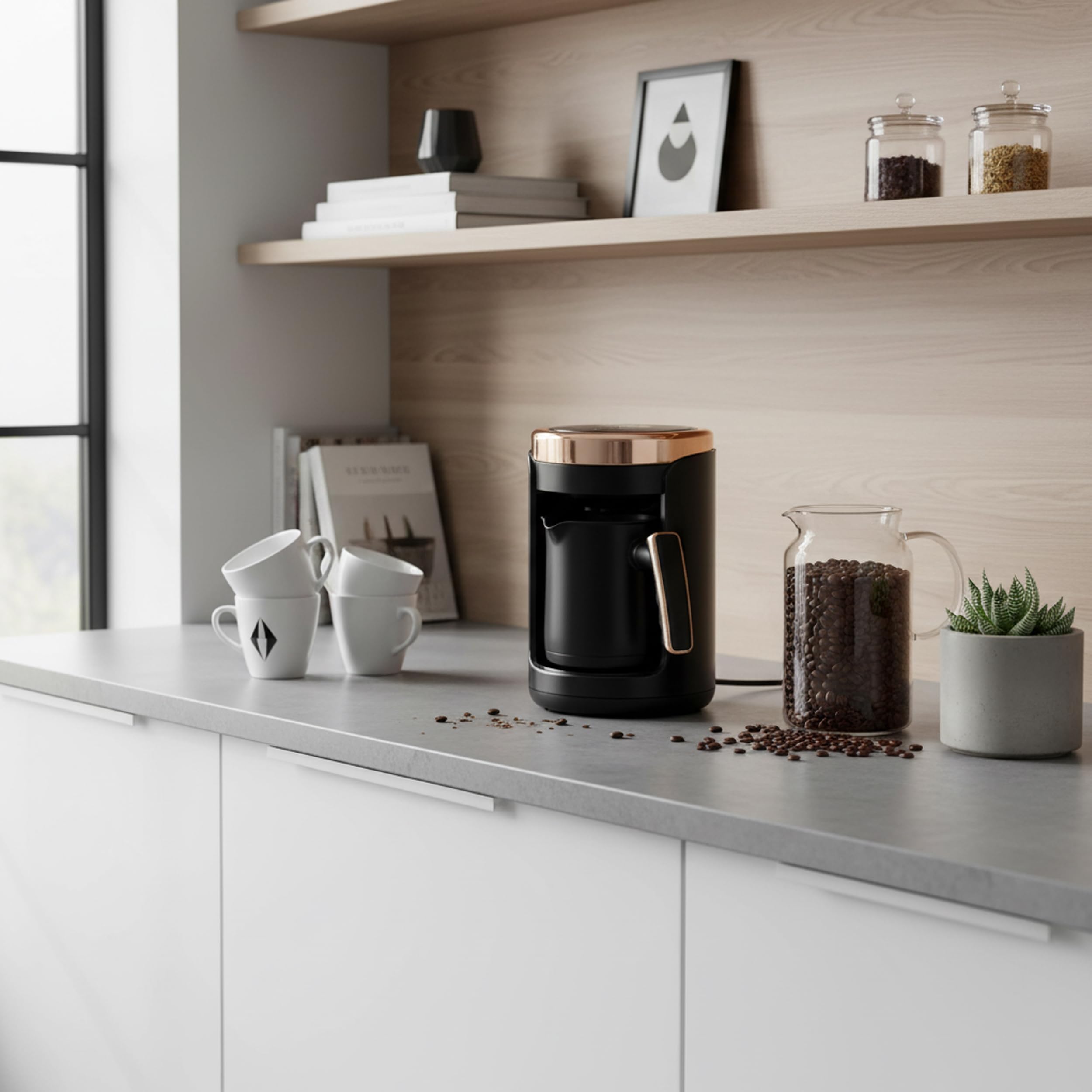 Shov Elektrischer Mokkakocher – Türkische Kaffeekanne, 250ml, 600W, Überhitzungsschutz, Edelstahl-Heizelement, schnelle Zubereitung, für 1-4 Tassen, modernes Design
