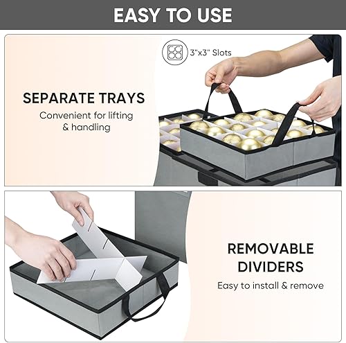 Miniatura 3 de BALEINE Caja de almacenamiento de adornos navideños con divisores, contenedor de almacenamiento de adornos navideños para adornos navideños (128