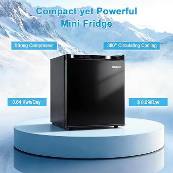 COSTWAY 1.7 Cu.Ft Mini Fridge, Compact Refrigerator w/Chiller Compartment, Adjustable Thermostat, Reversible Single Door & Low Noise, Small Refrigerator for Dorm, Office, Bedroom & Apartment (Black)