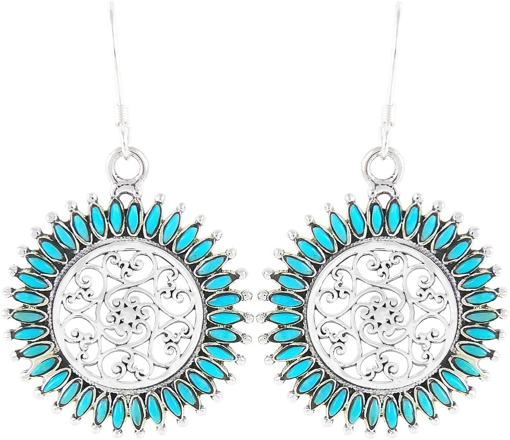 Floral Design Earrings 925 Sterling Silver with Genuine Gemstones & Gemstones