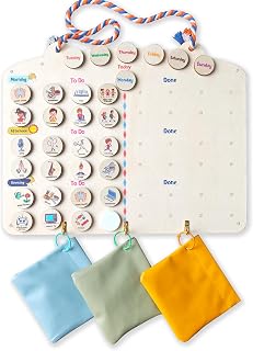Wooden Magnetic Chore Chart for Kids Daily Routine&Task Board with 76 Activity Cards (Learning, Sports, Chores,Hobby) - Behavior Chart Visual Schedule for Home,&Autism,Morning Bedtime Routine