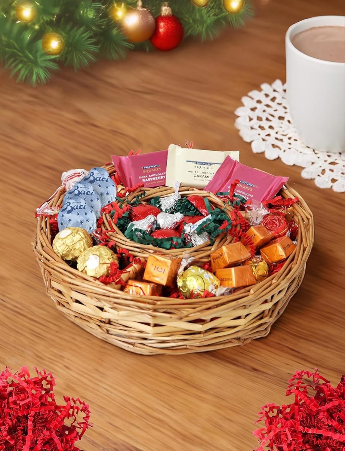 Christmas Chocolate Gift Tray, Truffles with Prime Peppermint Hot Cocoa, Christmas Gifts for Women Men Family Friends