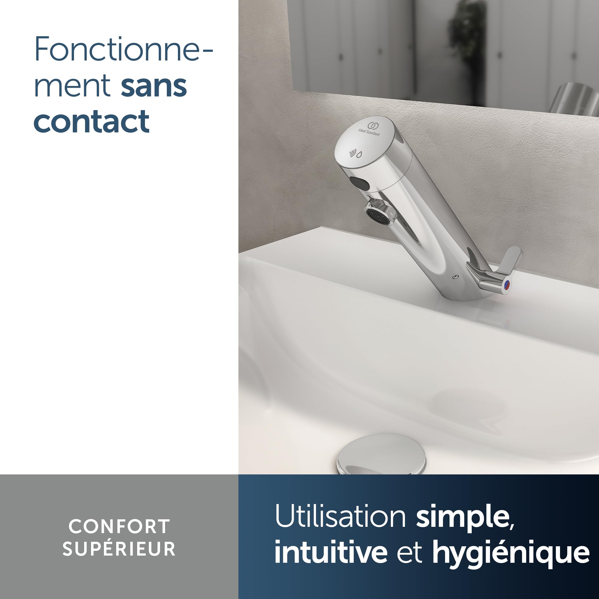 Ideal Standard Sensorflow Mitigeur Infrarouge Robinet sans contact Installation facile Fonctionne sur Batterie A7559AA