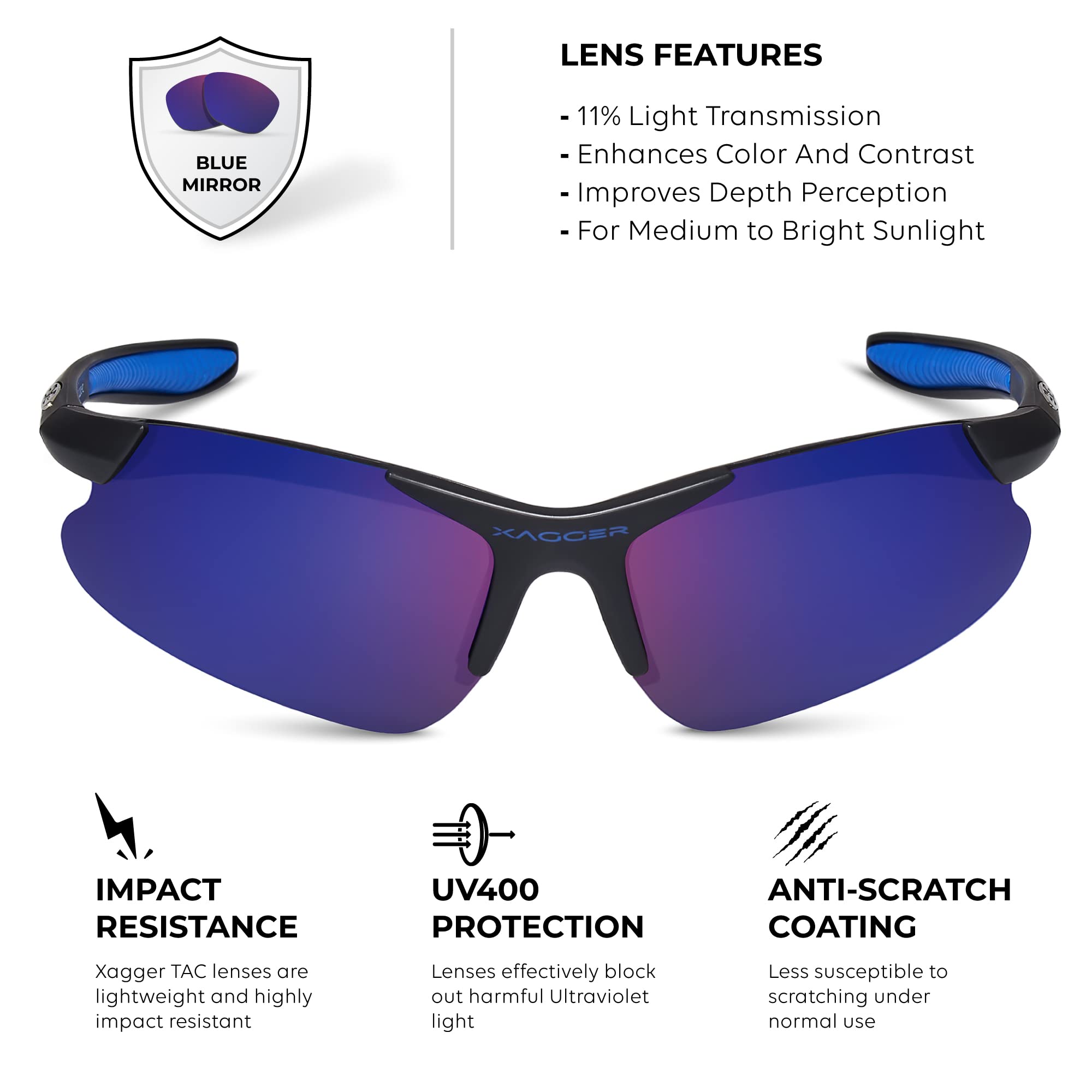 Gafas de sol deportivas polarizadas para jóvenes para niños y niñas de 8 a 16 años de edad para niños y adolescentes, Negro mate | Espejo azul