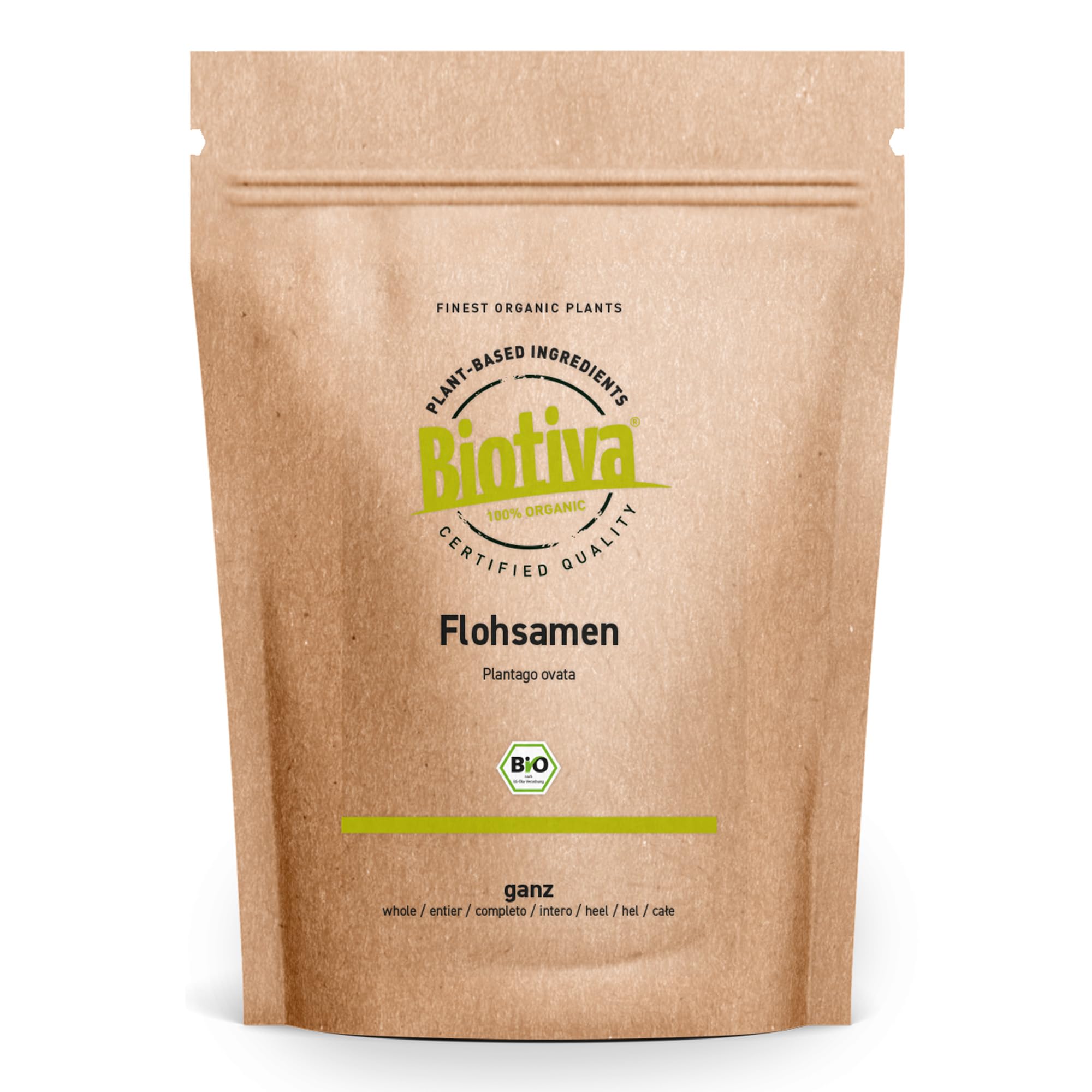 Flohsamen Bio ganz 5kg (5x1kg) - 99% Reinheit - 5000g reich an Ballaststoffen - Abgefüllt und kontrolliert in Deutschland - Biotiva