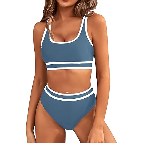 BMJL Women's High Waisted Bikini Sets Sporty Two Piece Swimsuits Color Block Cheeky High Cut Bathing Suits