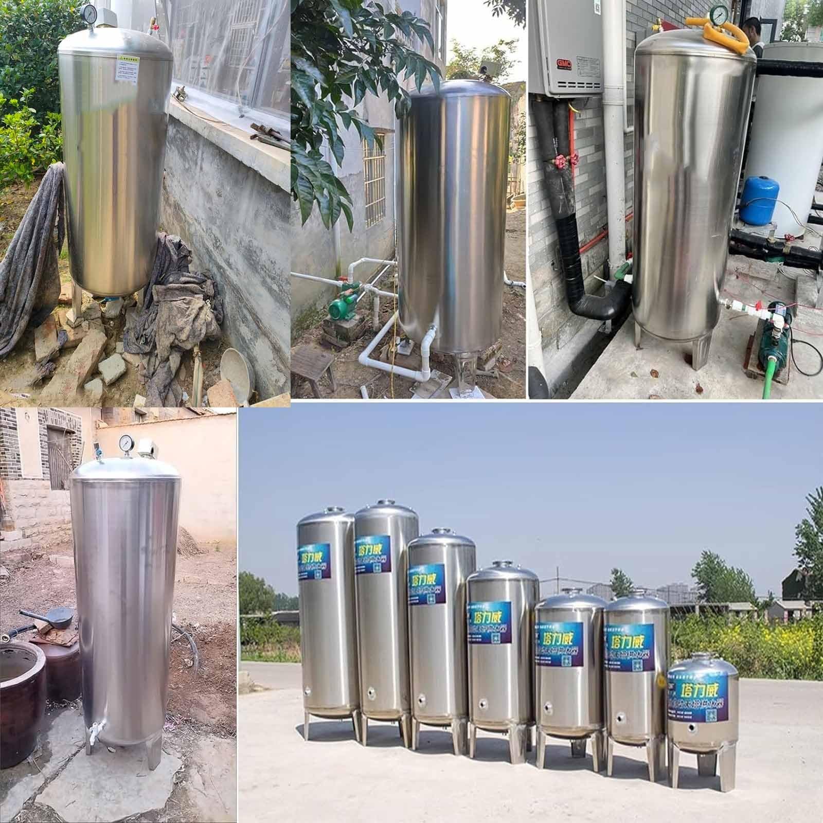 Tanque de almacenamiento de agua a presión — 16-185 galones — de acero inoxidable 304, para sistemas de agua, hogar, granjas, baños, jardines y cocinas(95x40cm(100L/26GaL))