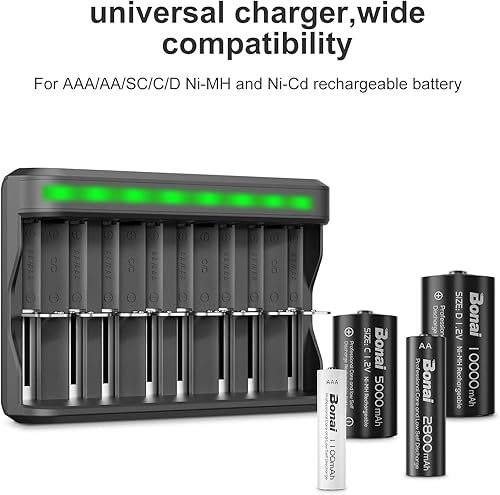 Miniatura 3 de BONAI Cargador de batería de 8 bahías AAA AA SC C D con pilas recargables AAA 16p