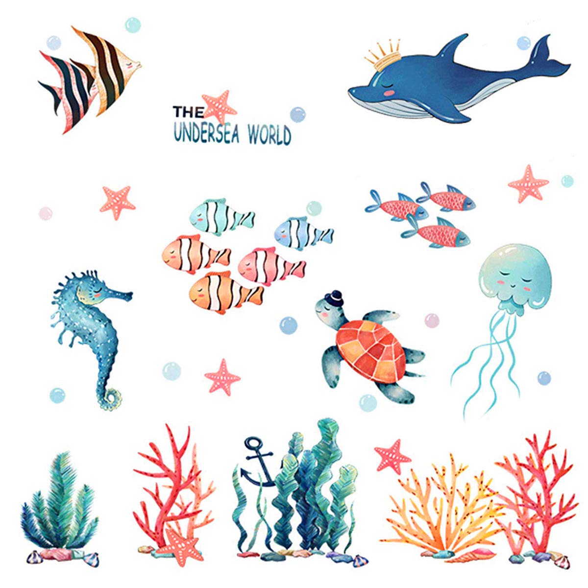 RW-1012 3D Under The Sea View Wall Sticker Ocean Animals Coral Wall Stickers Removable Peel and Stick Home Wall Art Decor for Girls Boys Kids Babys Bedroom Offices Living Room Bathroom (Fish)