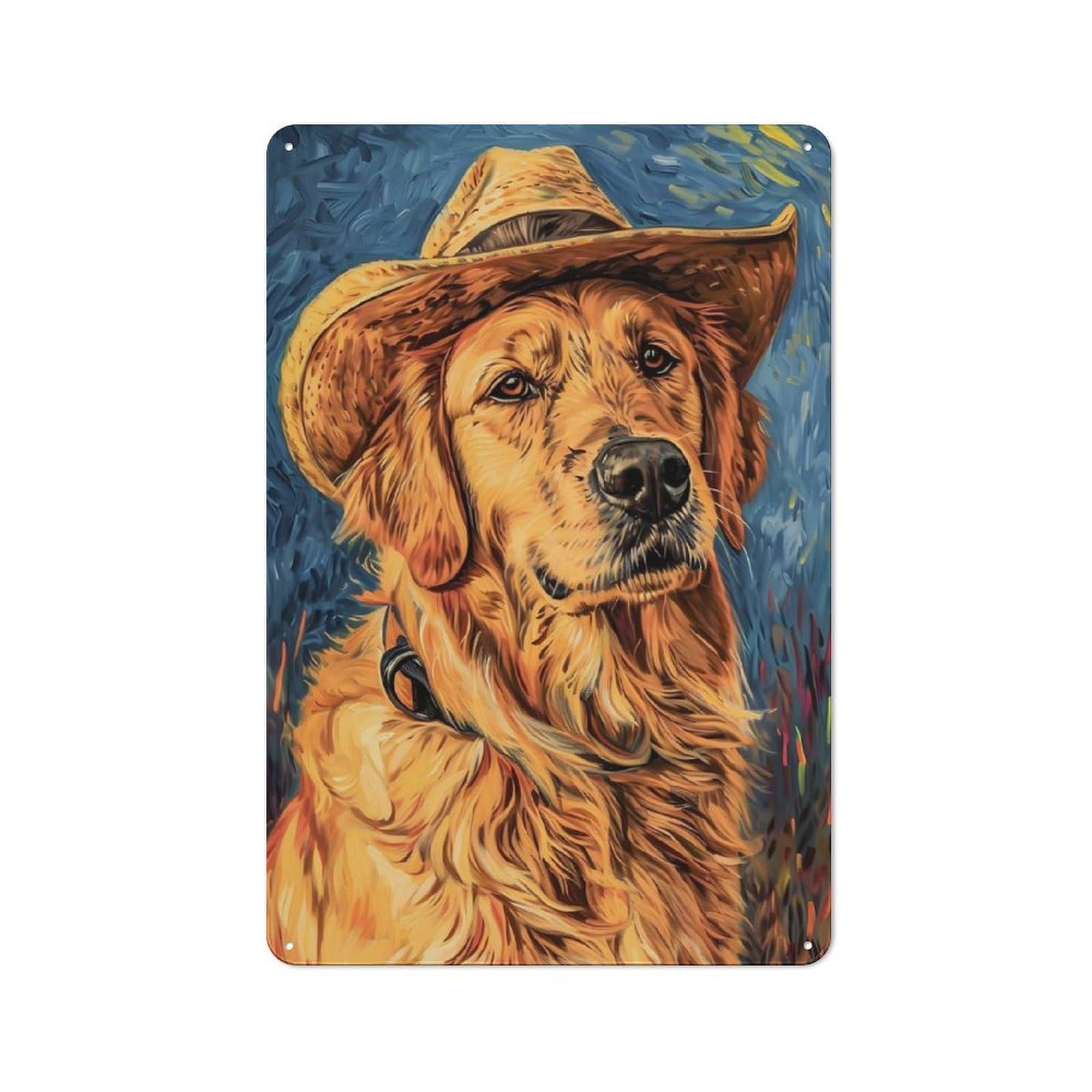 Golden Retriever with Hat Rustic Tin Sign 30x20cm for Garden Room Or Summerhouse, for An Autumn Update to Garden Room And Summerhouse