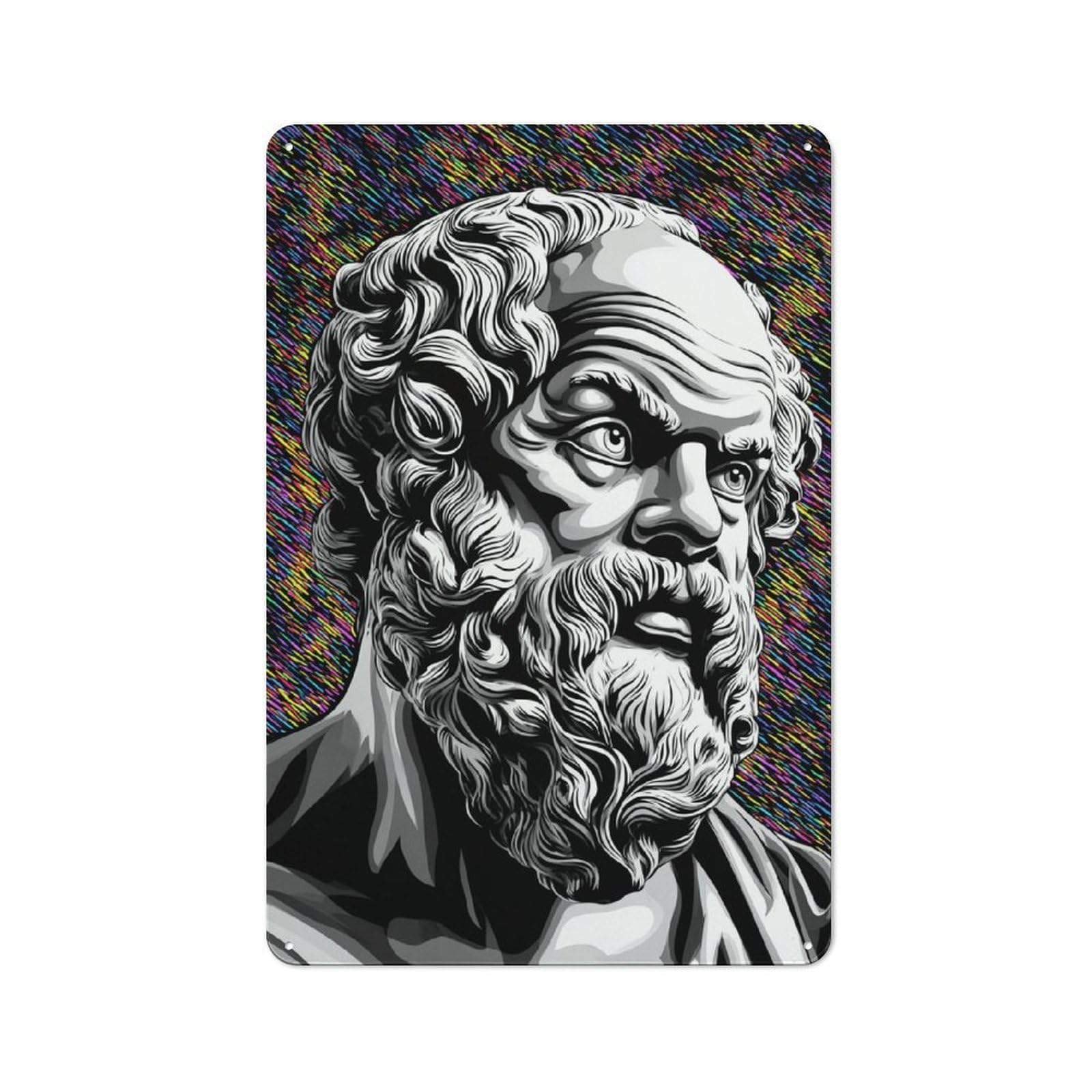 Junmoney Philosopher's Vision Artistic Portrait Rustic Tin Sign 30X20cm For Living Room Or Hallway, Suited To Living Room Decor Lovers