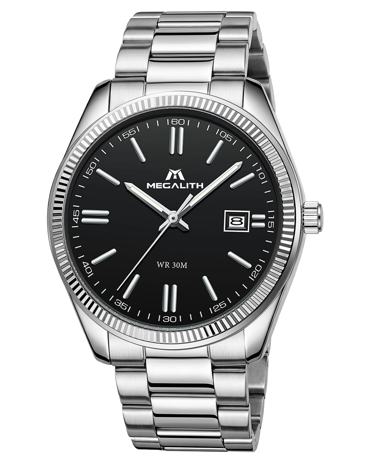 MEGALITH Herren Uhr Edelstahl Armbanduhr: Chronograph Analog Wasserdicht Herrenuhr mit Datum Leuchtend - Elegantes Geschenke für Business Männer Geburtstag Jubiläum