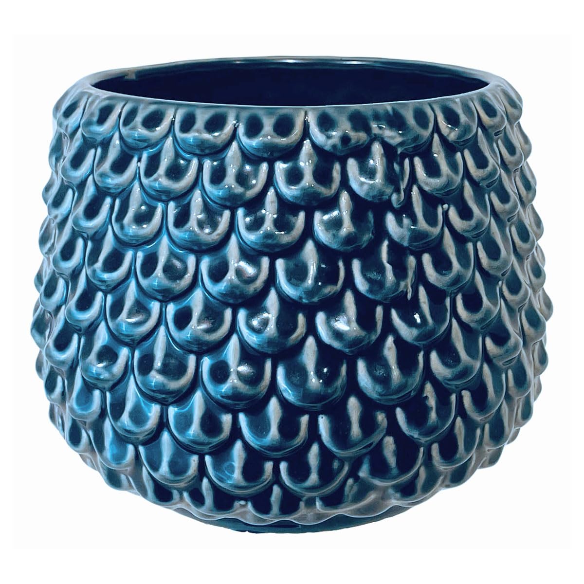 Bloomingville Stoneware Flower Pot Pinecone, Planter Cache Pot, Size M (5,25''), Petrol