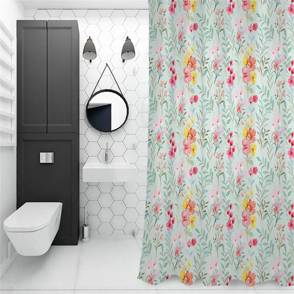 Watercolor Flowers Shower Curtains Waterproof Polyester Bath Curtain Bathroom Decor(122x183cm)