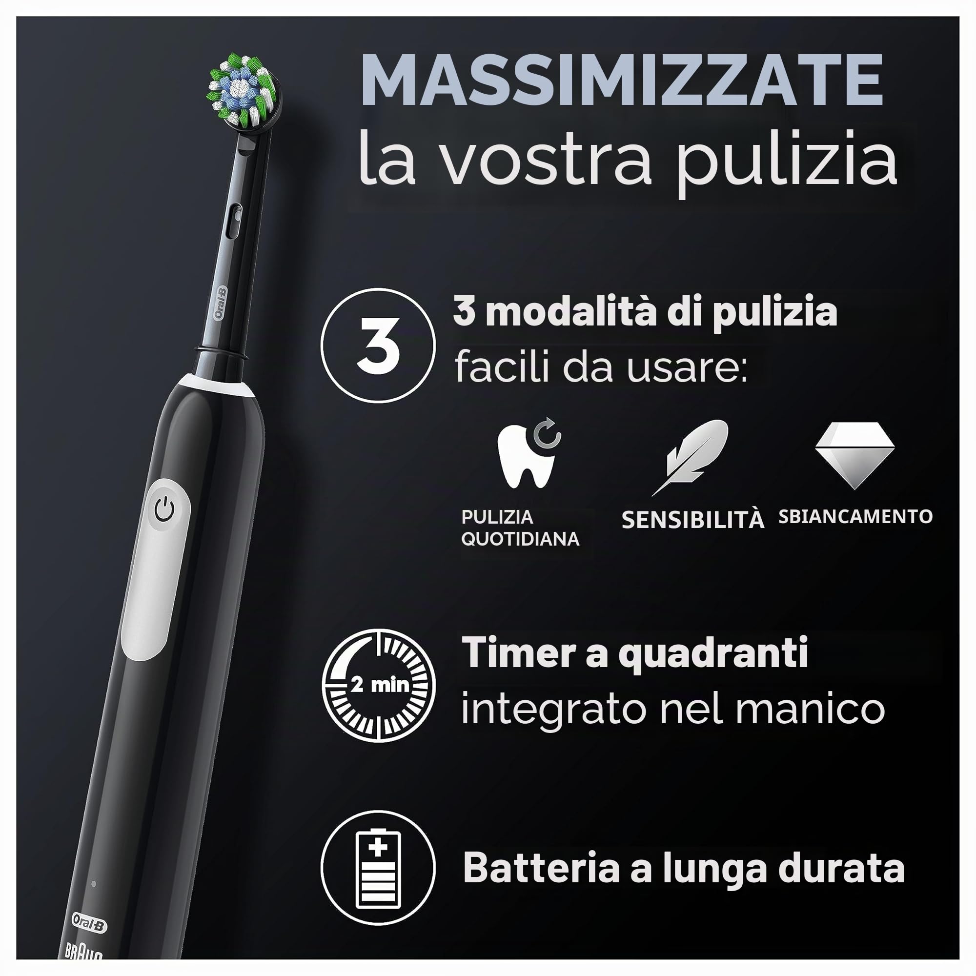 Oral-B Pro Series 1 Spazzolino da denti Elettrico, Nero, 1 Spazzolino da Pulizia 3D, Elimina la Targa, 3 Modalità di Spazzolatura, Timer, 1 Custodia Da Viaggio, Ricaricabile