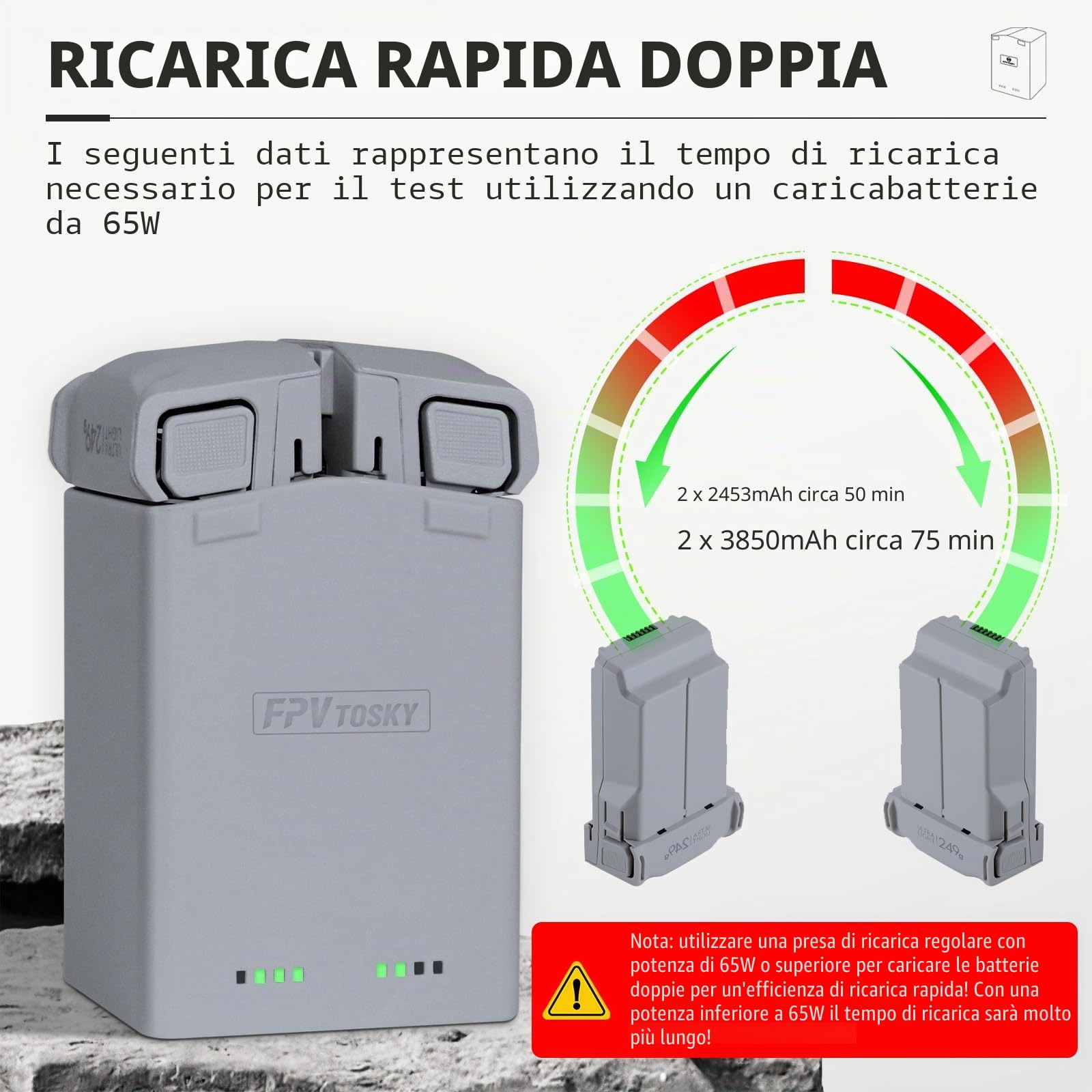 FPVtosky Caricabatterie per DJI Mini 5 Pro/4 Pro/ 3/3 Pro Accessori, hub di ricarica batterie, stazione di ricarica batterie parallela (batteria non inclusa) (grigio scuro)