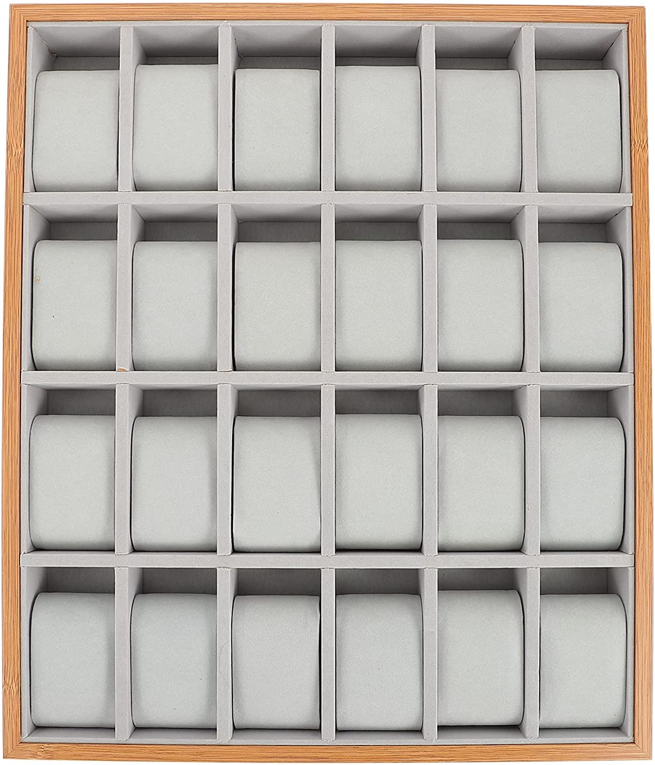 Uhrenvitrine aus Holz mit 24 Fächern, dekoratives Schmuck-Display, Schublade, Organizer für Halsketten, Armreifen, Armbänder, Armbanduhren, Schmuck, Geschenk für Herren/Frauen, Beige