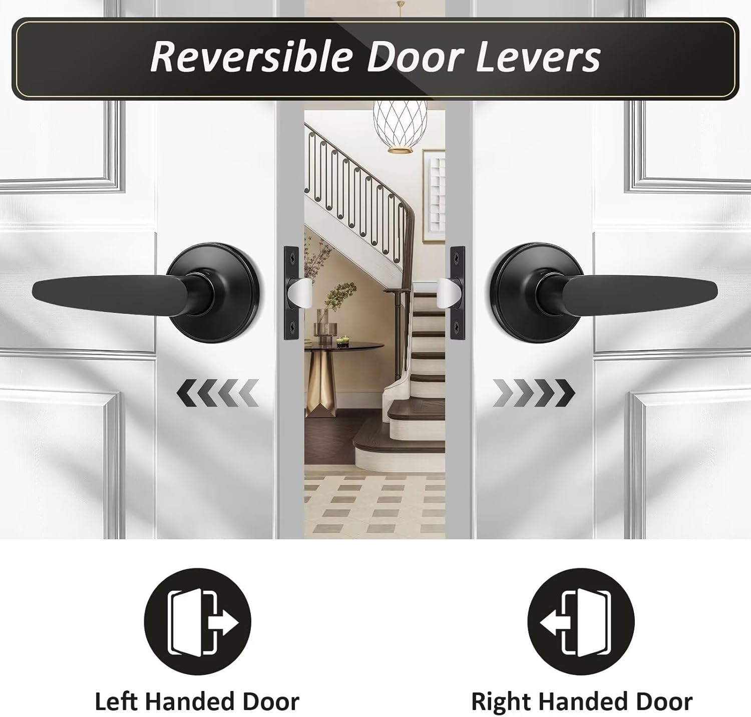 Probrico 5 Pack Passage Door Lever Black Door Handles, Keyless Door Knobs Door Lock for Hallway Doors, Closets, Lounge
