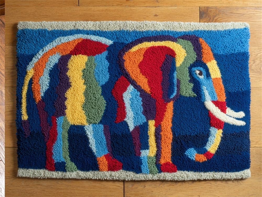 FWRTYCB Latch Hook Rug Kit Elephant Pattern 20X15Inch