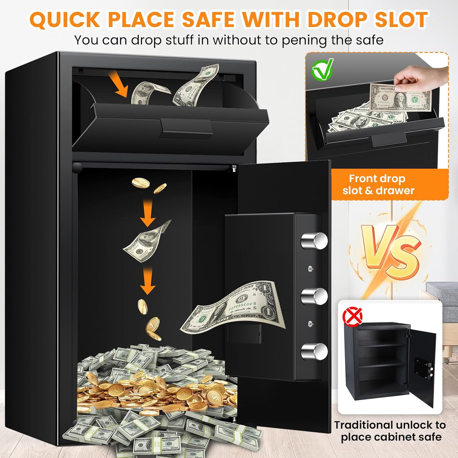 5.8 Cuft Commercial Depository Drop Safe for Business, Anti-theft Cash Safe Box with Drop Slot, Digital Combination Lock and Spare Keys, Heavy Duty Cash Drop Safes for Business Retail Bar Food Trucks