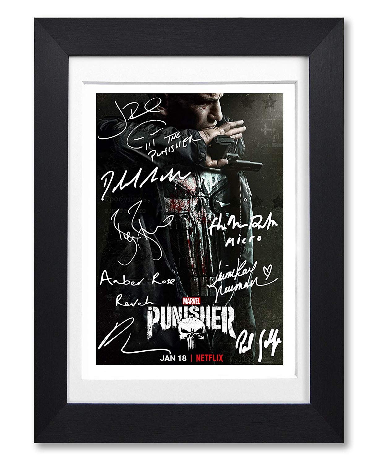 Mounted Gifts Black Punisher Cast Signed Autograph Autographed A4 Poster Photo Print Picture Tv Marvel Netflix Show Series Season Framed Dvd Boxset Memorabilia Gift ( Framed Mounted)