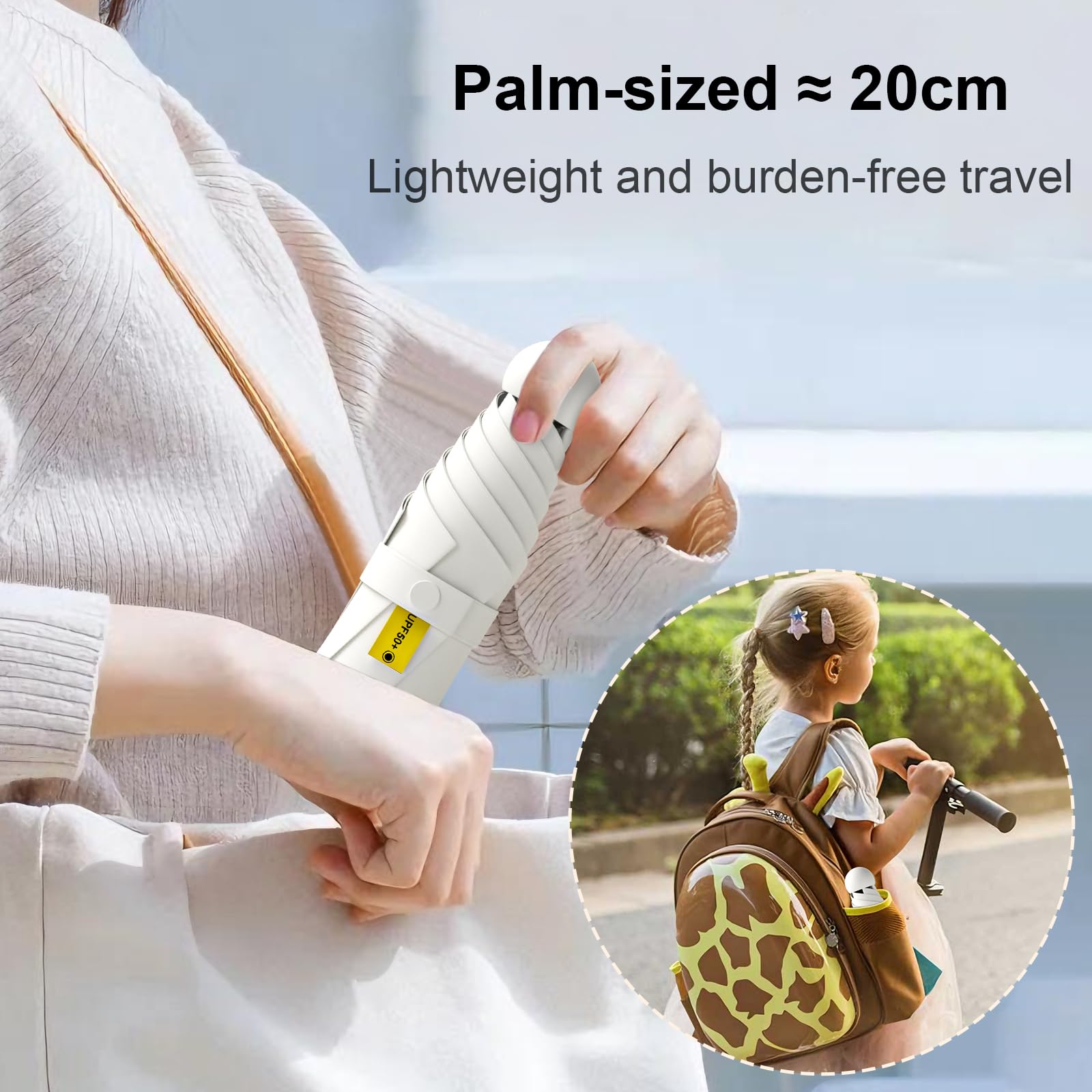 Ombrello Piccolo, Mini Ombrello Tascabile, Pieghevole Ombrello da Viaggio, Pioggia UV Protezione Sole, UPF 50+, Portatile Leggero Compatto, per Donne Uomini