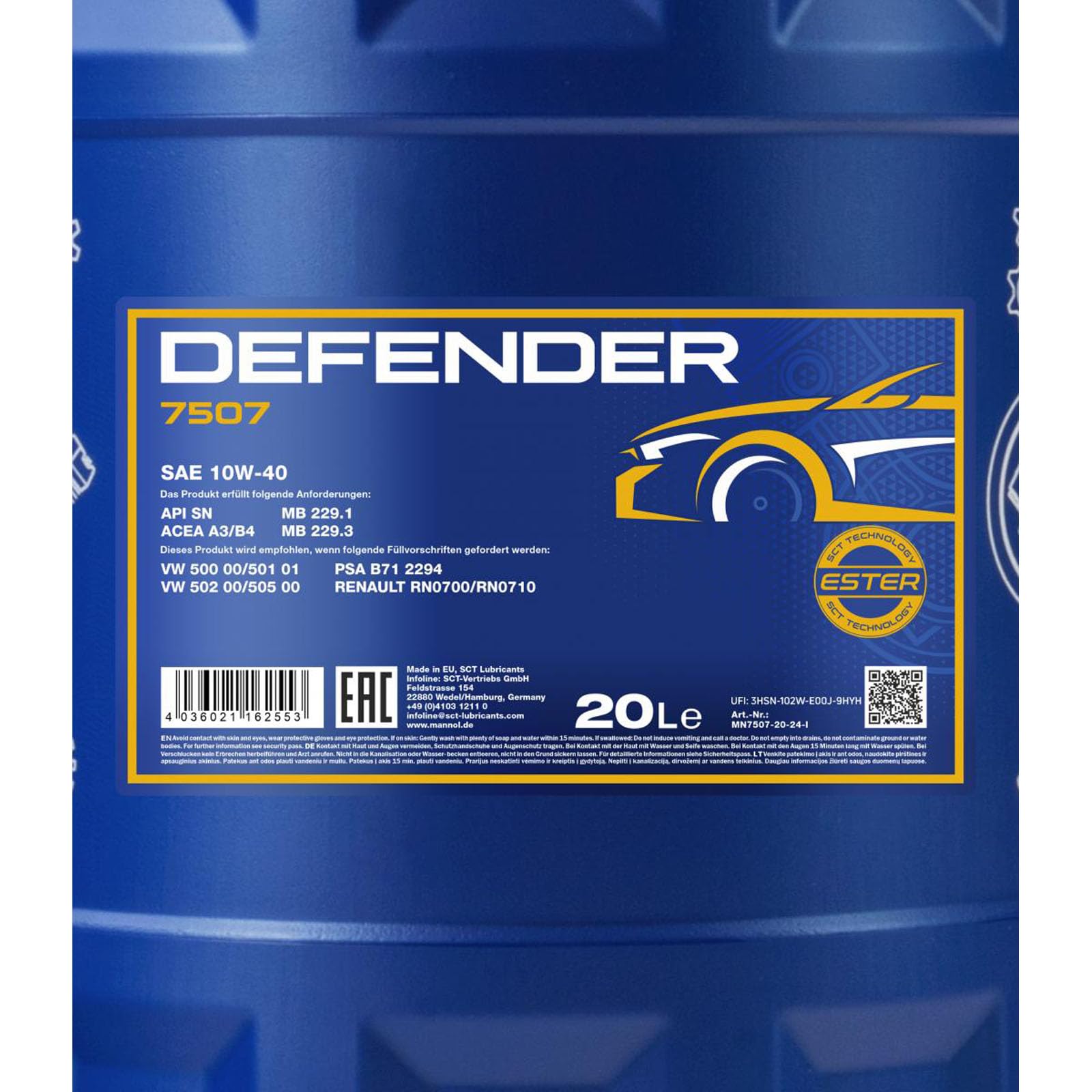 MANNOL Defender 10W-40 Motoröl – 80 Liter Inkl. Auslaufhahn, Teilsynthetisch