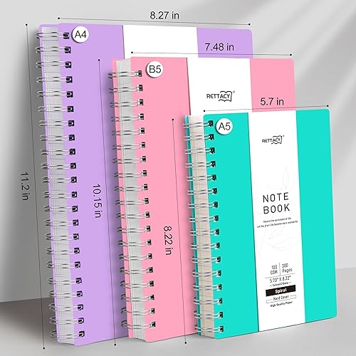 Miniatura 5 de RETTACY Cuaderno de espiral de cuadrícula de puntos, diario B5 de 300 páginas para el trabajo, la escuela y el hogar con papel de alta calidad de