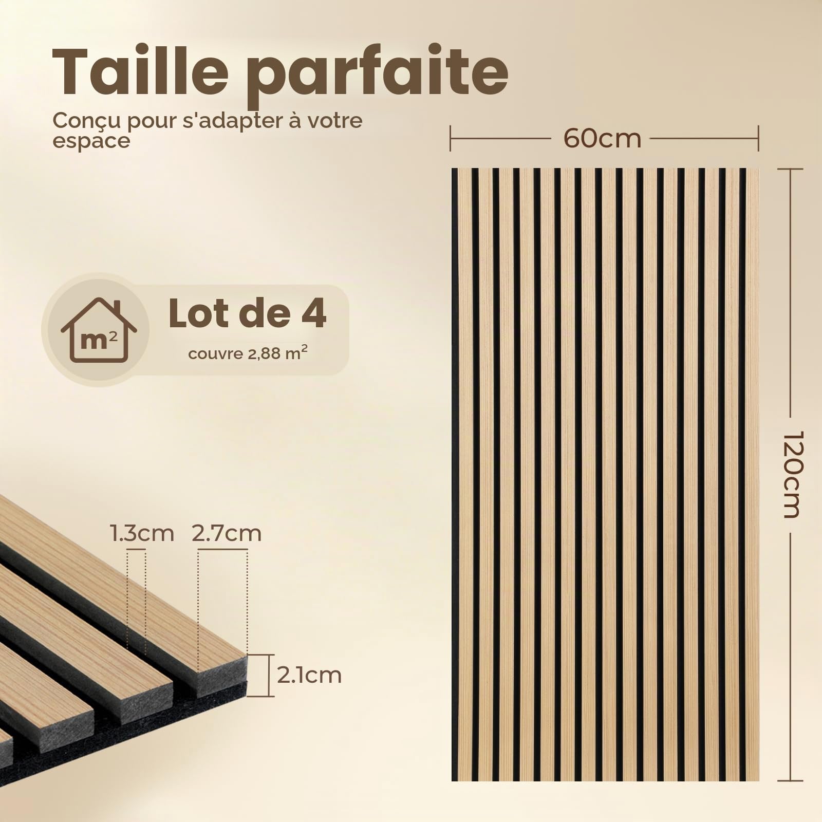 Panneau Mural Decoratif 120x60x2,1 cm, Ohuhu 4 Panneaux Panneau Acoustique Aspect Bois, Panneau Acoustique Mural avec Haute Absorption Acoustique, Panneaux Muraux pour Salon Bureau