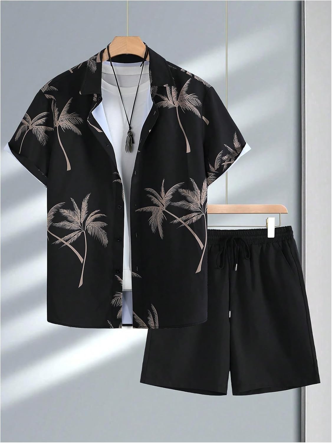 GORGLITTER Men's Vacation Beach Cruise Summer Outfits 2 Piece Shorts Set Hawaiian Button Down Shirt and Shorts