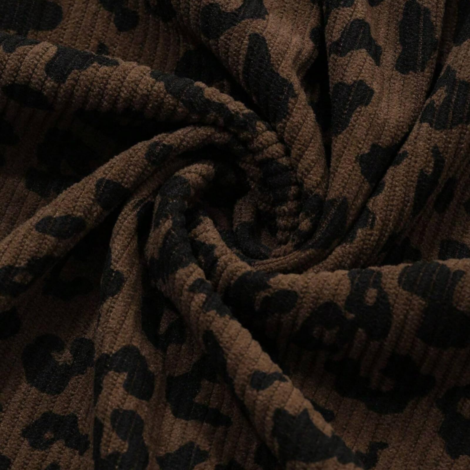 Generisch Damska bluza z kapturem ze wzorem w panterkę, oversize, luźna, z długim rękawem, prążkowana dzianina, okrągły dekolt