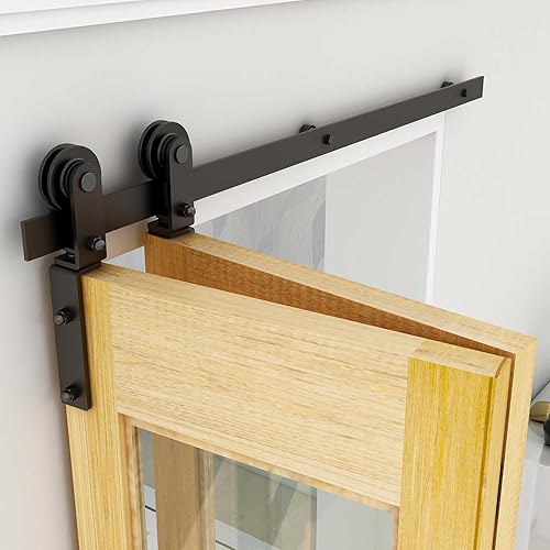 Miniatura 2 de TSMST Kit de riel de puerta corrediza de granero de doble pliegue de 3 pies36 pulgadas para 2 puertas, kit de herrajes para puerta de granero,