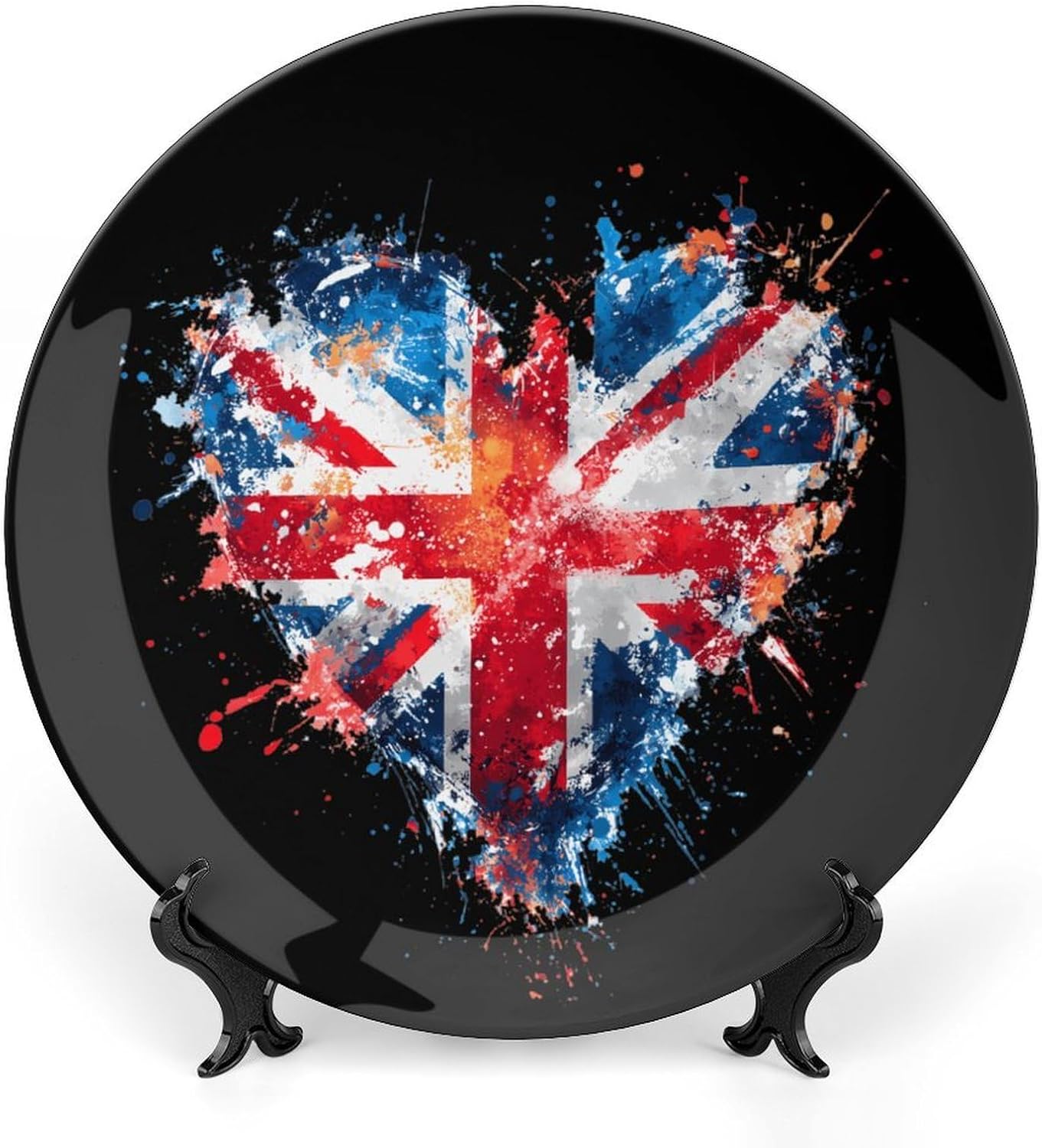 Heart United Kingdom Flag Splash Decorative Plates for Display Ceramic Plate Tray with Stand Hanger Home Decor